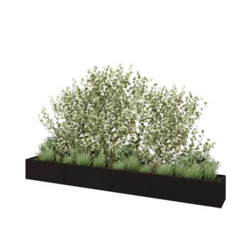 Jardinière XXL en acier - Rectangle - 400 x 40 x 40 cm - RAL9005 mat (noir) - Sanc plaque de fond