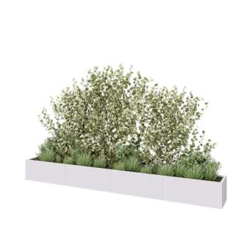 Jardinière XXL en acier - Rectangle - 400 x 40 x 40 cm - RAL9010 mat (blanc) - Avec plaque de fond