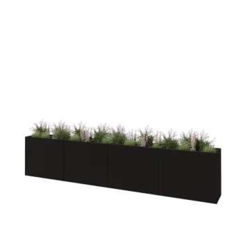 Jardinière XXL en acier - Rectangle - 400 x 40 x 80 cm - RAL9005 mat (noir) - Avec plaque de fond