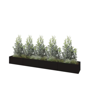 Jardinière XXL en acier - Rectangle - 400 x 50 x 40 cm - RAL9005 mat (noir) - Avec plaque de fond