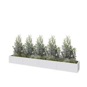 Jardinière XXL en acier - Rectangle - 400 x 50 x 40 cm - RAL9010 mat (blanc) - Avec plaque de fond