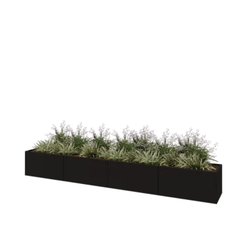 Jardinière XXL en acier - Rectangle - 400 x 50 x 50 cm - RAL9005 mat (noir) - Sanc plaque de fond