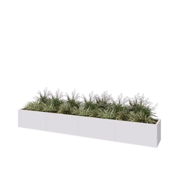 Jardinière XXL en acier - Rectangle - 400 x 50 x 50 cm - RAL9010 mat (blanc) - Sanc plaque de fond