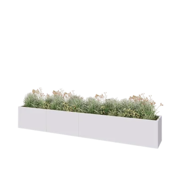 Jardinière XXL en acier - Rectangle - 400 x 50 x 60 cm - RAL9010 mat (blanc) - Avec plaque de fond