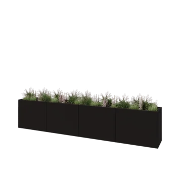 Jardinière XXL en acier - Rectangle - 400 x 50 x 80 cm - RAL9005 mat (noir) - Sanc plaque de fond