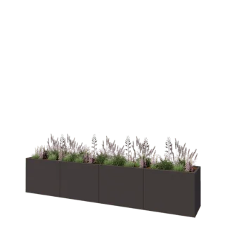 Jardinière XXL en acier - Rectangle - 400 x 60 x 80 cm - RAL7016 mat (gris anthracite) - Avec plaque de fond