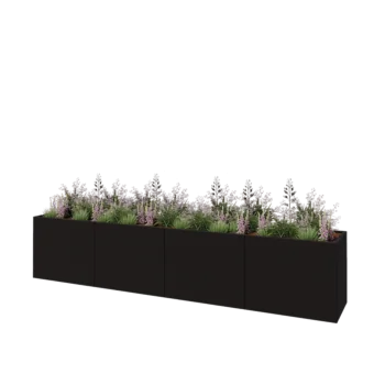 Jardinière XXL en acier - Rectangle - 400 x 60 x 80 cm - RAL9005 mat (noir) - Avec plaque de fond