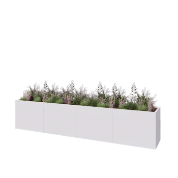 Jardinière XXL en acier - Rectangle - 400 x 60 x 80 cm - RAL9010 mat (blanc) - Avec plaque de fond