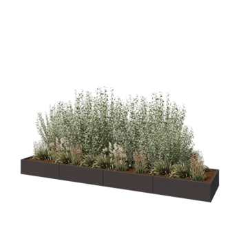 Jardinière XXL en acier - Rectangle - 400 x 80 x 30 cm - RAL7016 mat (gris anthracite) - Sanc plaque de fond