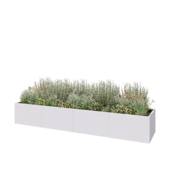 Jardinière XXL en acier - Rectangle - 400 x 80 x 60 cm - RAL9010 mat (blanc) - Avec plaque de fond