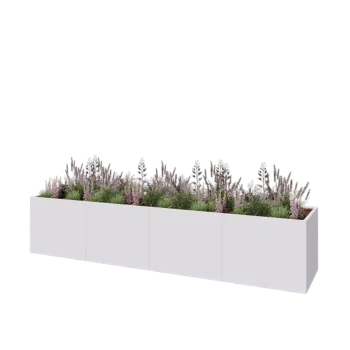 Jardinière XXL en acier - Rectangle - 400 x 80 x 80 cm - RAL9010 mat (blanc) - Avec plaque de fond