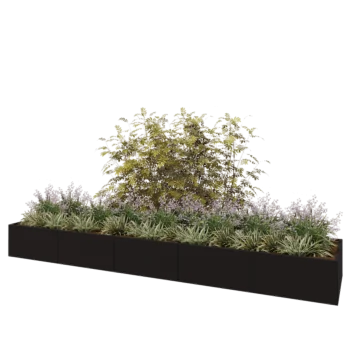 Jardinière XXL en acier - Rectangle - 500 x 100 x 50 cm - RAL9005 mat (noir) - Avec plaque de fond