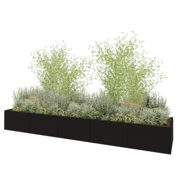 Jardinière XXL en acier - Rectangle - 500 x 100 x 60 cm - RAL9005 mat (noir) - Avec plaque de fond