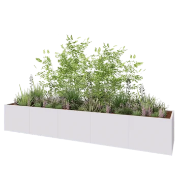 Jardinière XXL en acier - Rectangle - 500 x 100 x 80 cm - RAL9010 mat (blanc) - Avec plaque de fond