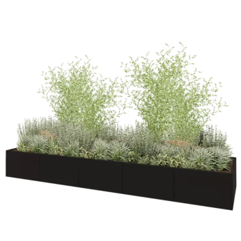 Jardinière XXL en acier - Rectangle - 500 x 120 x 80 cm - RAL9005 mat (noir) - Avec plaque de fond