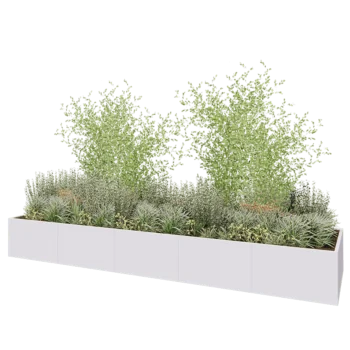 Jardinière XXL en acier - Rectangle - 500 x 120 x 80 cm - RAL9010 mat (blanc) - Avec plaque de fond