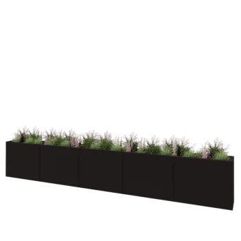 Jardinière XXL en acier - Rectangle - 500 x 40 x 80 cm - RAL9005 mat (noir) - Avec plaque de fond