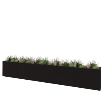 Jardinière XXL en acier - Rectangle - 500 x 50 x 80 cm - RAL9005 mat (noir) - Avec plaque de fond