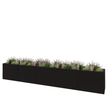 Jardinière XXL en acier - Rectangle - 500 x 60 x 80 cm - RAL9005 mat (noir) - Sanc plaque de fond