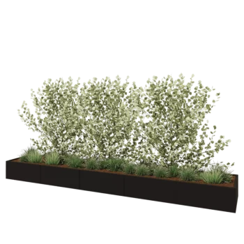 Jardinière XXL en acier - Rectangle - 500 x 80 x 40 cm - RAL9005 mat (noir) - Avec plaque de fond