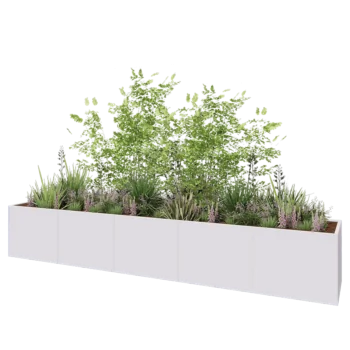 Jardinière XXL en acier - Rectangle - 500 x 80 x 80 cm - RAL9010 mat (blanc) - Avec plaque de fond