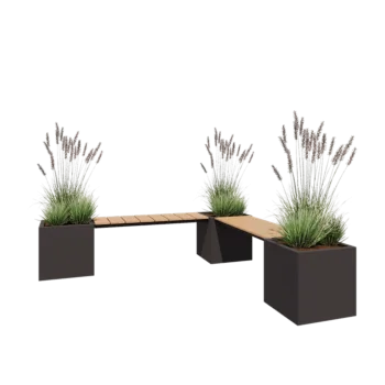 Jardinière en acier - Carré - Configuration d'angle - 221,2 x 221,2 x 50 cm - RAL7016 mat (gris anthracite) - Avec plaque de fond - Avec banc 