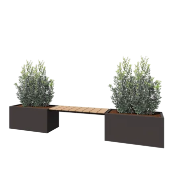 Jardinière en acier - Rectangle - 321,2 x 50 x 50 cm - RAL7016 mat (gris anthracite) - Sanc plaque de fond - Avec banc 